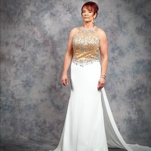 Beautiful White and Gold Evening Gown